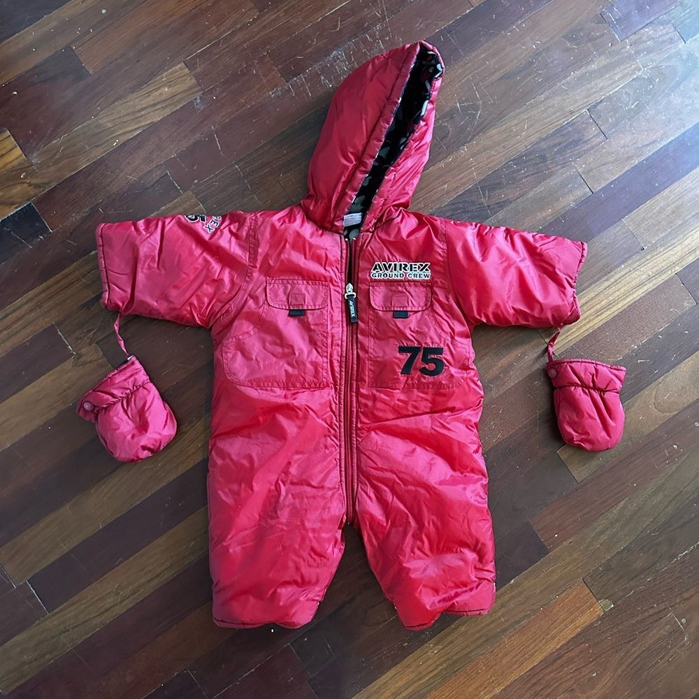 Avirex Vintage Black Red Tactical Puffer Snowsuit 9-12M